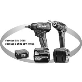 Pack de 2 outils 18V Hikoki KC18DDWAZ (DS18DD - WH18DD) + 2 batteries 5 Ah + chargeur + Hitcase pas cher Principale M