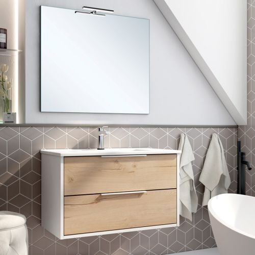 Meuble de salle de bain 80cm simple vasque 4 tiroirs ALBA blanc/roble - COSYNEO - DUOXALBA80BLAROBBLA pas cher