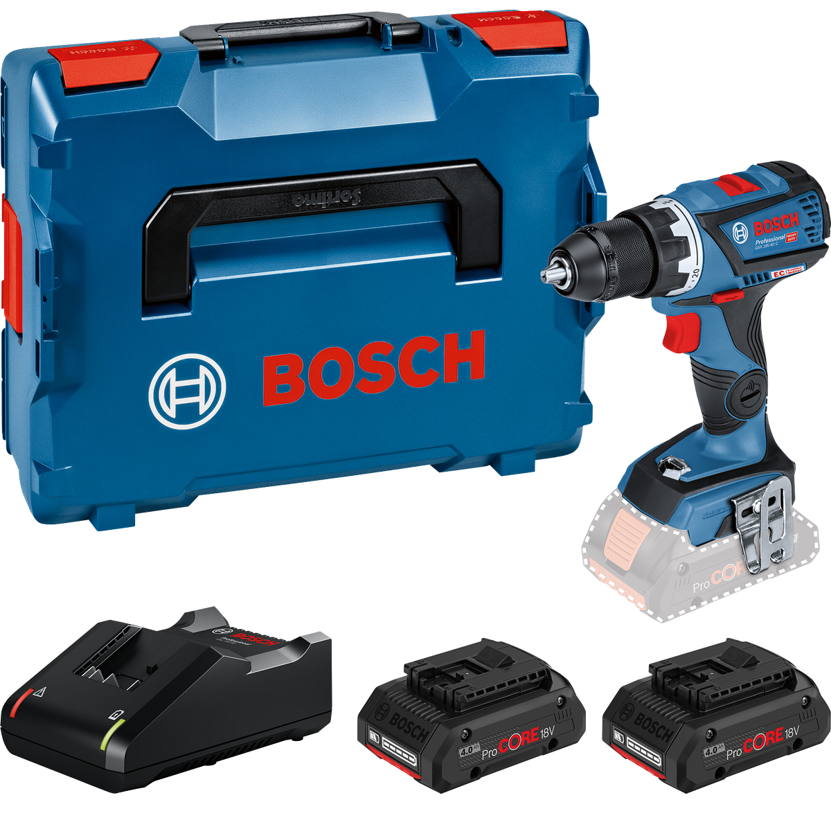 BOSCH Perceuse-visseuse GSR 18V-60 C + 2 batteries 4Ah + chargeur + coffret L-Boxx