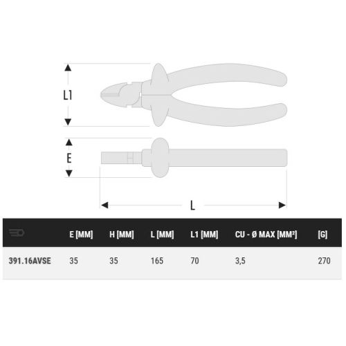 Pince coupante diagonale isolée 1000V VSE 160mm - FACOM - 391.16AVSE pas cher Secondaire 1 L