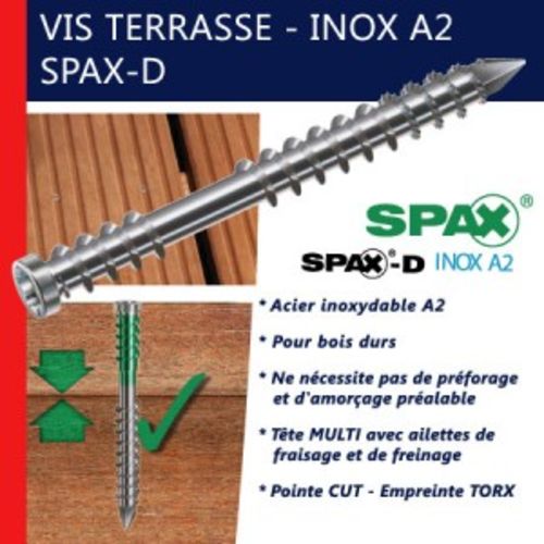 Spax France Sas 0537000500505 Vis Terrasse Inox A2 5x50 Bte 500