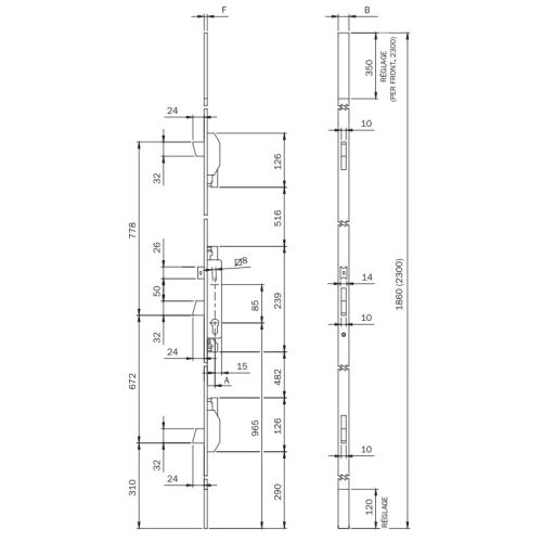 Serrure 3 points à larder ELECTA rouleau Axe 25mm têtière U inox - ISEO - 785201252 pas cher Secondaire 1 L