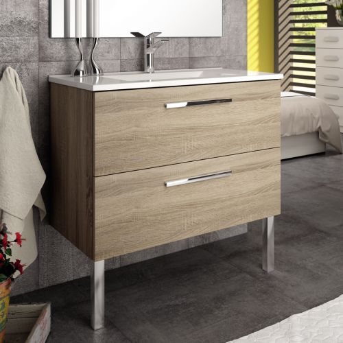 Meuble de salle de bain 80cm simple vasque 2 tiroirs sans miroir  CINTO cambrian (chêne) - COSYNEO - M81CINTO80CAMB pas cher