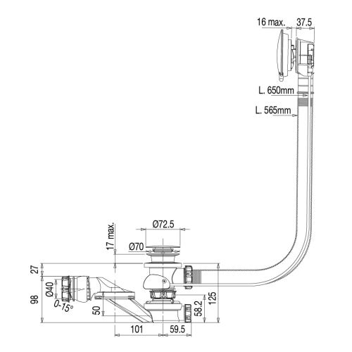 Vidage pour baignoire automatique &agrave; c&acirc;ble de 650mm chrom&eacute;e - VALENTIN - 583000 000 00 pas cher Secondaire 5 L