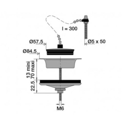 Bonde pour &eacute;vier &agrave; cuves communicantes kit complet - VALENTIN - 00 377500 000 00 pas cher Secondaire 1 L