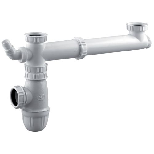 Tubulure pour évier 2 cuves avec siphon et prise mixte - VALENTIN - 00 780200 001 00 pas cher