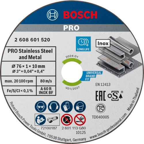 Pack de 5 disques à tronçonner EXPERT pour inox 76 mm BOSCH 2608601520 photo du produit