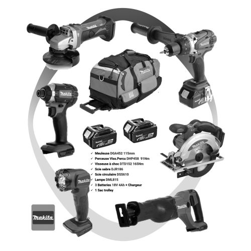 Pack 6 machines 18V (DJR/DGA/DTD/DSS/DHP/DEADML) + 3 batteries 4 Ah + chargeur en sac Trolley - MAKITA - DLX6104MX1 pas cher Secondaire 1 L