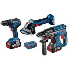 Pack 3 outils 18V Bosch (GSR55 + GBH21 + GWS7) + 2 batteries 5 Ah + chargeur + coffret L-Boxx photo du produit Principale M