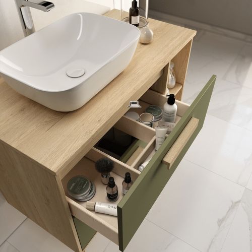 Meuble de salle de bain vasque déportée 2 tiroirs sans miroir MALIA blanc 80cm - COSYNEO - MALMALIA80BLAB pas cher Secondaire 1 L