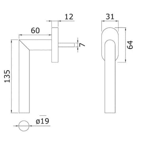 Poignée de fenêtre Lazer longueur 135mm diamètre 19mm inox - DESIGN-MAT - SW4001 pas cher Secondaire 1 L