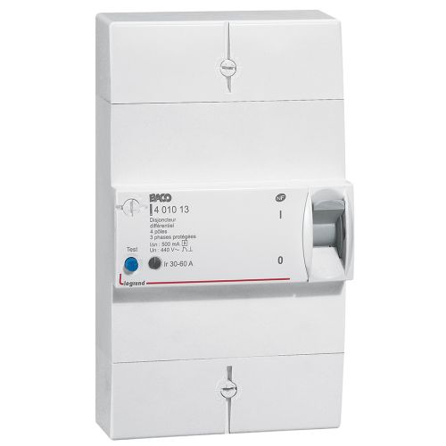 Disjoncteur de branchement ENEDIS tétrapolaire différentiel 500 mA sélectif 60 A LEGRAND 401013 photo du produit Principale L