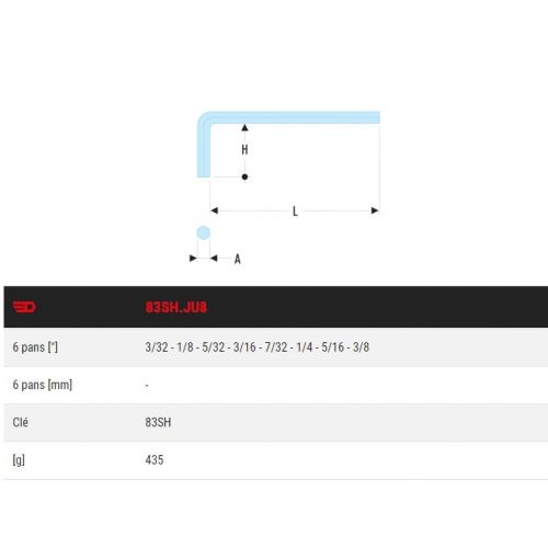 Jeu de 8 clés mâles 6 pans longues têtes sphériques en trousse FACOM 83SH.JU8 photo du produit Secondaire 1 L
