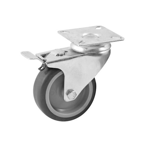 Roulette diamètre 75mm hauteur 100mm caoutchouc gris platine pivotant + frein - AVL - 557975H pas cher