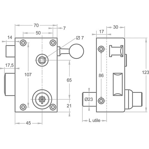 Serrure en applique vertical &agrave; fouillot 45mm 7 ailettes gauche - POLLUX - 212710 pas cher Secondaire 1 L