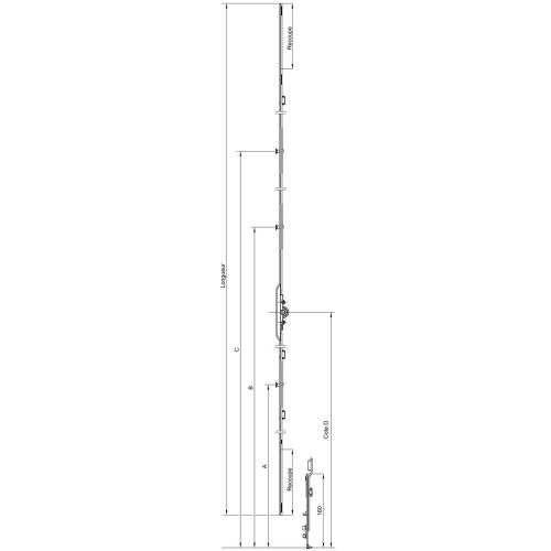 Crémone OB F7,5 DF/DV ajustable haut et bas longueur 400mm côte D 250mm - FERCO - G-22060-00-0-1 pas cher Secondaire 1 L