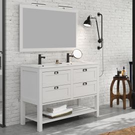 Meuble de salle de bain Cosynéo double vasque pin massif 2 tiroirs PYLA 120 cm pas cher Principale M