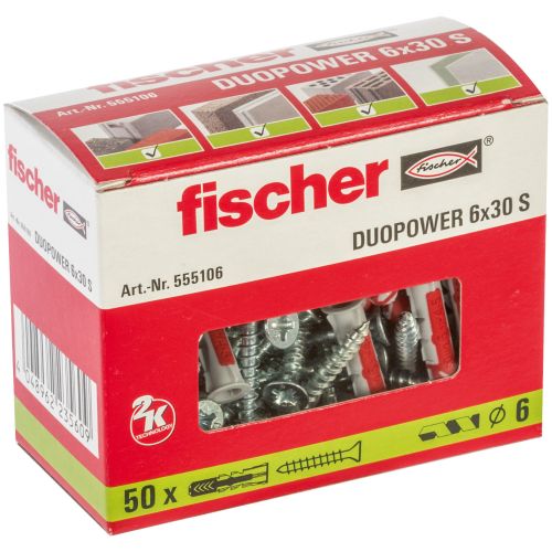 Chevilles bi-matière DuoPower S avec vis 6X30 boîte de 50 - FISCHER - 555106 pas cher Secondaire 4 L