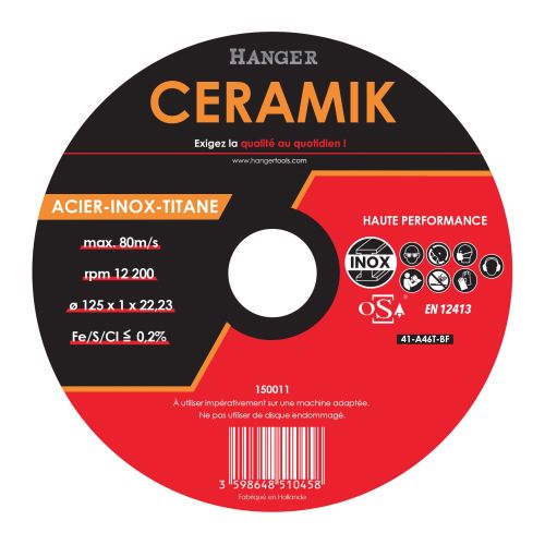 Disque à tronçonner CERAMIK haute performances 125 x 1 mm HANGER 150011 photo du produit Principale L