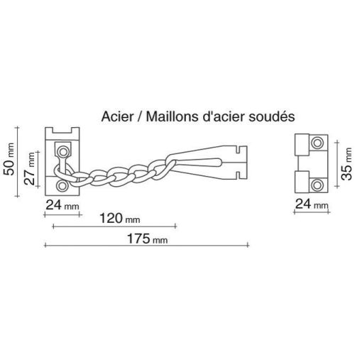 Entrebâilleur de sécurité CHAIN en acier pour porte couleur nickelée longueur 120 mm SOCONA C1 photo du produit Secondaire 1 L