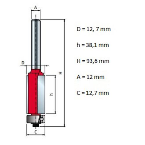 Mèche à ébarber avec roulement Série 42 D 12,7mm H 38,1/93,6mm Q 12mm Z2 - FREUD - F03FR01944 pas cher Secondaire 2 L