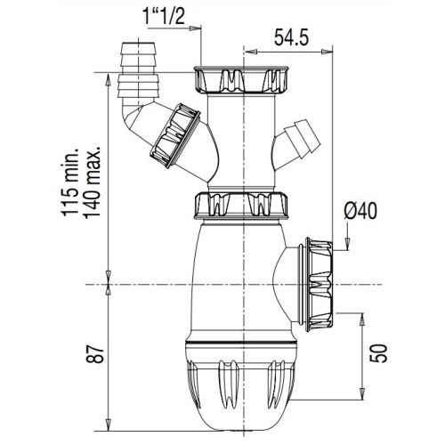 Siphon evier avec piquage lave-linge et trop-plein - VALENTIN - 75220000100 pas cher Secondaire 1 L