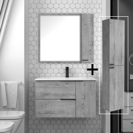 Ensemble meuble de salle de bain à vasque déportée + colonne de rangement KING Cosynéo Roble (chêne clair) pas cher Principale M
