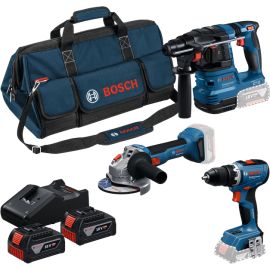 Set de 3 outils 18V Bosch (GSR 18V-65 + GBH 18V-22 + GWS 18V-8) + 2 batteries 4 Ah + chargeur rapide + sac de transport - 0615A50094 photo du produit Principale M