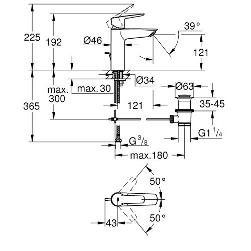 Mitigeur de lavabo START taille M monocommande GROHE 23455002 photo du produit Secondaire 3 L