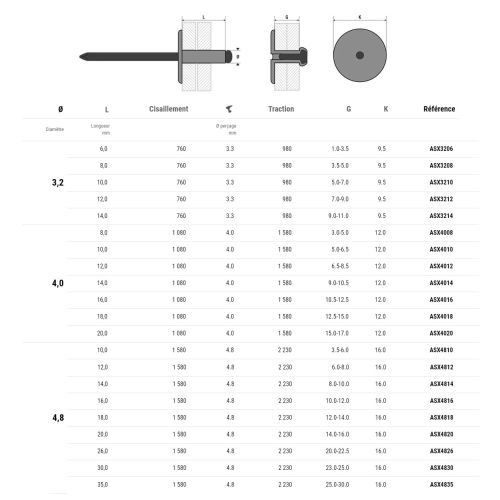 Rivets aluminium C16 4,8X18 boîte de 250 - SCELL-IT - ASX4818 pas cher Secondaire 1 L