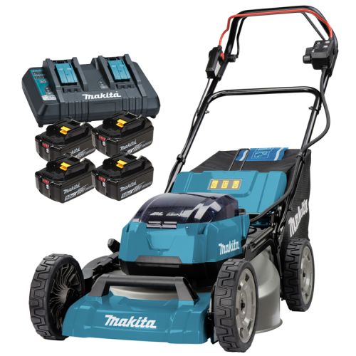 Tondeuse auto-tractée 2 x 18 V LXT + 4 batteries 5 Ah + chargeur MAKITA DLM532PT4 photo du produit