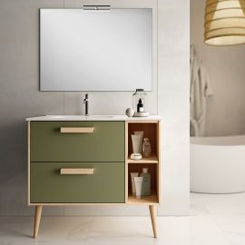 Meuble de salle de bain 80cm vasque déportée 2 tiroirs MALIA vert olive - COSYNEO - MALMALIA80OLI pas cher Principale M