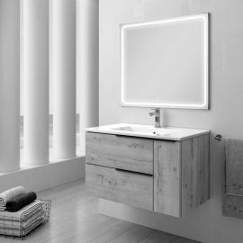 Meuble de salle de bain KING Cosyn&eacute;o simple vasque &agrave; miroir Led VELDI 80 cm Roble (ch&ecirc;ne clair) pas cher Principale M