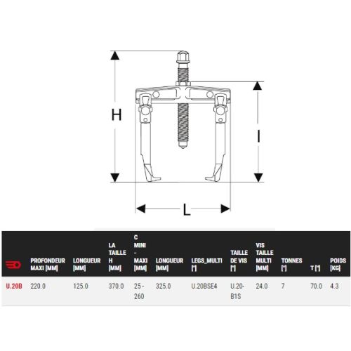 Extracteur pour prise extérieure 3 griffes longues 25 - 260 mm FACOM U.20B photo du produit Secondaire 1 L