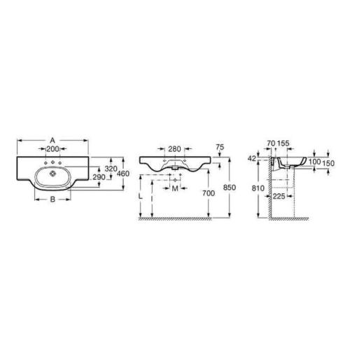 Lavabo mural avec tablette PLAN MERIDIAN N 700x460 ROCA A327240000 photo du produit Secondaire 1 L