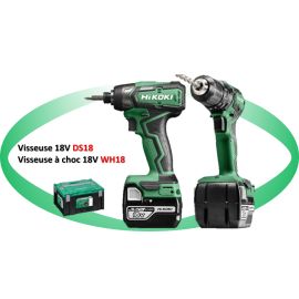 Pack de 2 outils 18V Hikoki KC18DDWAZ (DS18DD - WH18DD) + 2 batteries 5 Ah + chargeur + Hitcase photo du produit Principale M