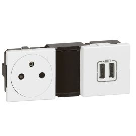 Prise de courant 2P+T surface + prise 2 USB type-A MOSAIC Legrand 2 x 2 modules blanc - 077595 photo du produit Principale M