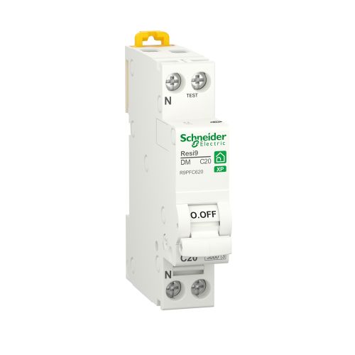 Disjoncteur modulaire RESI9 1P+N courbe C peignable 20 A SCHNEIDER ELECTRIC R9PFC620 photo du produit Principale L