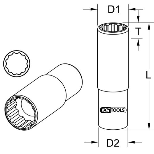 Douille longue 12 pans 3/8'' 63 x 9 mm KS TOOLS 917.3856 photo du produit Secondaire 1 L