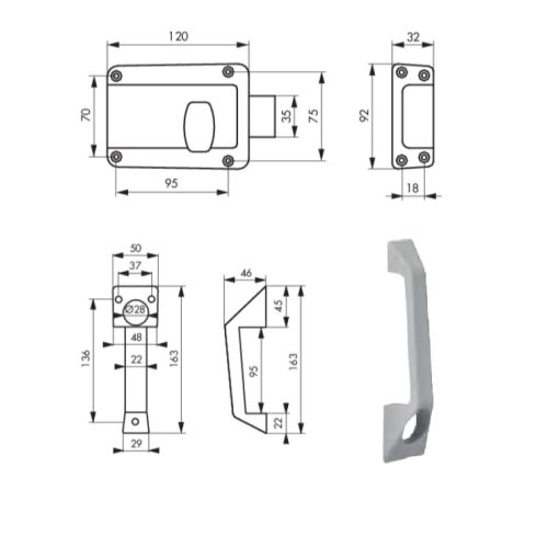 Serrure garage bouton 120x90mm droite - THIRARD - 00000017 pas cher Secondaire 2 L