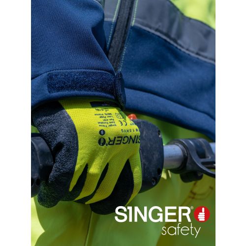 Gants Latex support polyester jaune fluo dos aéré taille 9 - SINGER SAFETY - NYM15HVG - 9 pas cher Secondaire 3 L