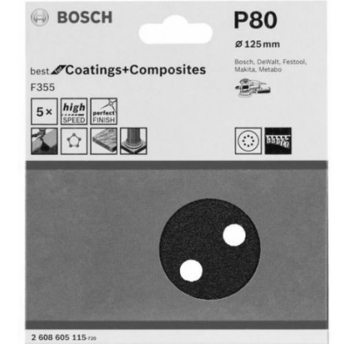 Boite de 5 disques abrasifs 125mm grain 80 - BOSCH - 2608605115 pas cher Secondaire 1 L