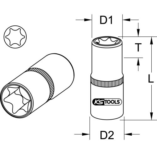 Douille ULTIMATE 1/4'' Torx E12 moleté 16x14 mm KS TOOLS 911.4352 photo du produit Secondaire 1 L