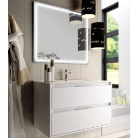 Meuble de salle de bain Cosynéo simple vasque à 2 tiroirs IRIS et miroir Led VELDI blanc 80 cm photo du produit Principale M