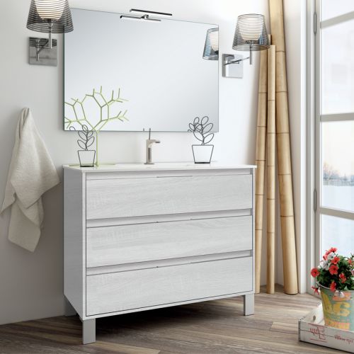 Meuble de salle de bain 80cm simple vasque 3 tiroirs TIRIS 3C hibernian (bois blanchi) - COSYNEO - SIR3TIRIS80HIB pas cher