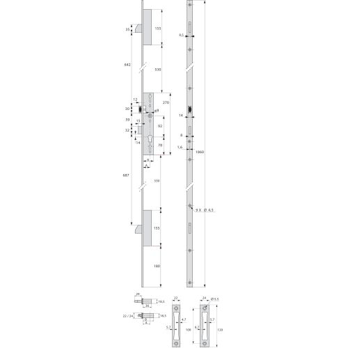 Serrure 3 points TF3 pêne dormant/demi-tour 36 mm têtière en U 24 x 6 mm STREMLER 6370.36.0A photo du produit Secondaire 1 L