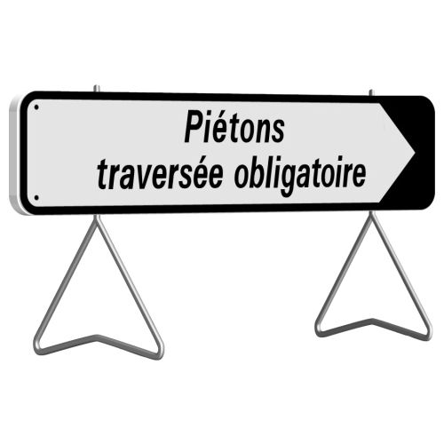 Panneau de signalisation de direction rectangulaire 1000 x 300mm 'Pi&eacute;tons travers&eacute;e obligatoire' - TALIAPLAST - 526014 pas cher