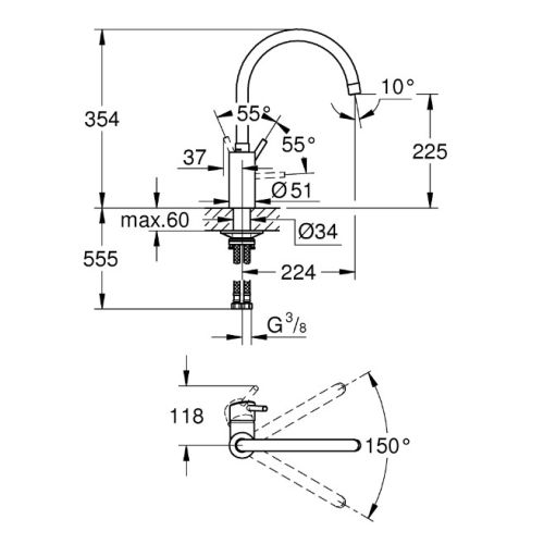 Mitigeur d'évier CONCETTO monocommande bec haut C - GROHE - 32662-003 pas cher Secondaire 1 L