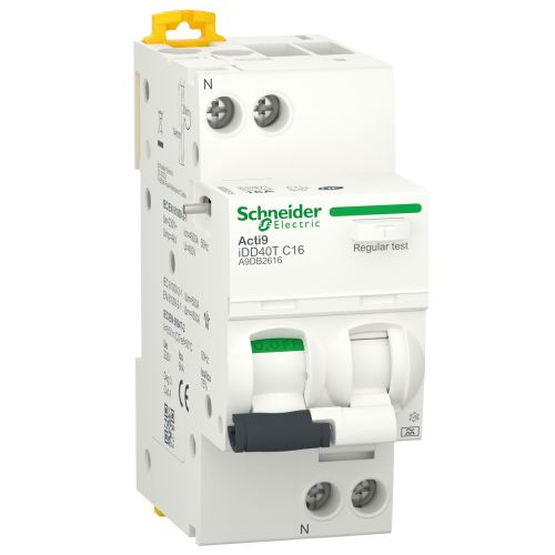 Disjoncteur différentiel iDD40T ACTI9 1P+N 16 A Courbe C 4500 A/6 kA – 30 mA Type A-SI SCHNEIDER ELECTRIC A9DB2616 photo du produit Principale L