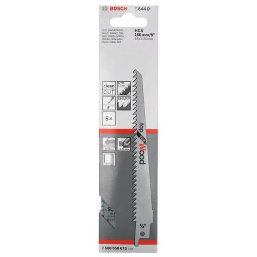 5 lames de scie sabre 150mm S 644 D pour le bois - BOSCH - 2608650673 pas cher Secondaire 1 L